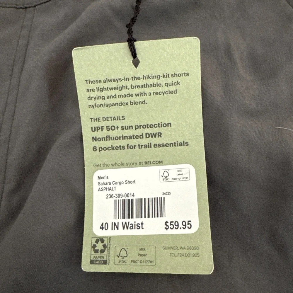 REI Co Op Shorts Mens 40 Gray Hybrid Cargo Performance Outdoor NWT